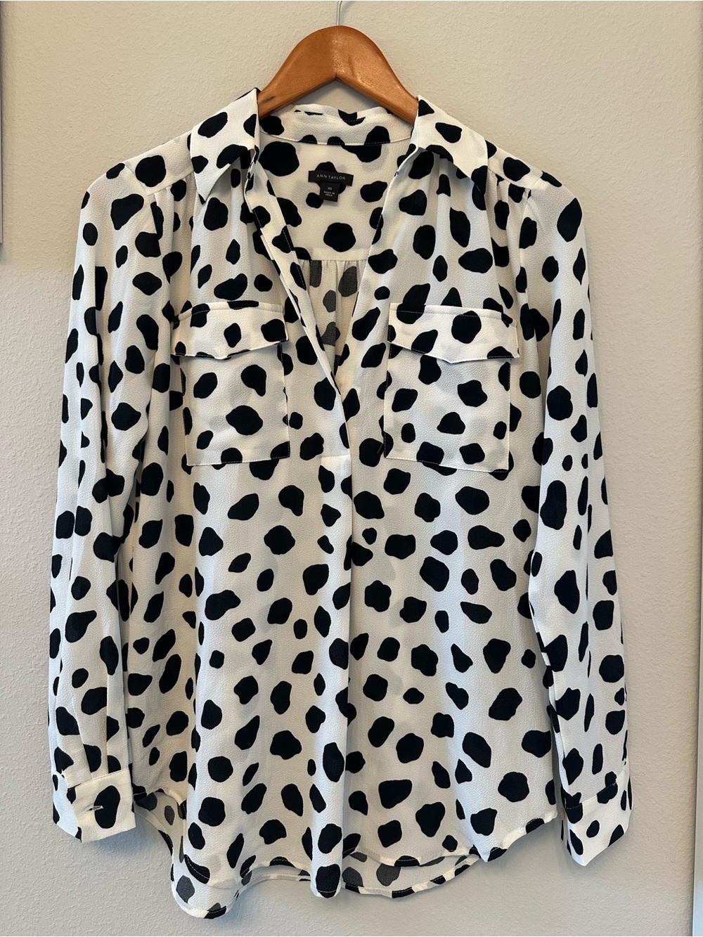 Ann Taylor Black and White Polka Dot Button-Down Shirt